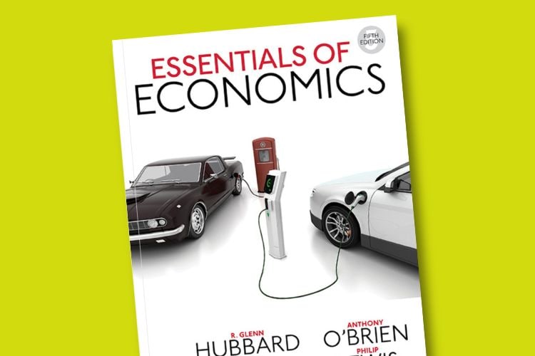 Promotional image showing book cover for Essentials of Economics
