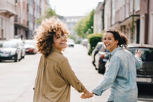 Smiling girls in the street